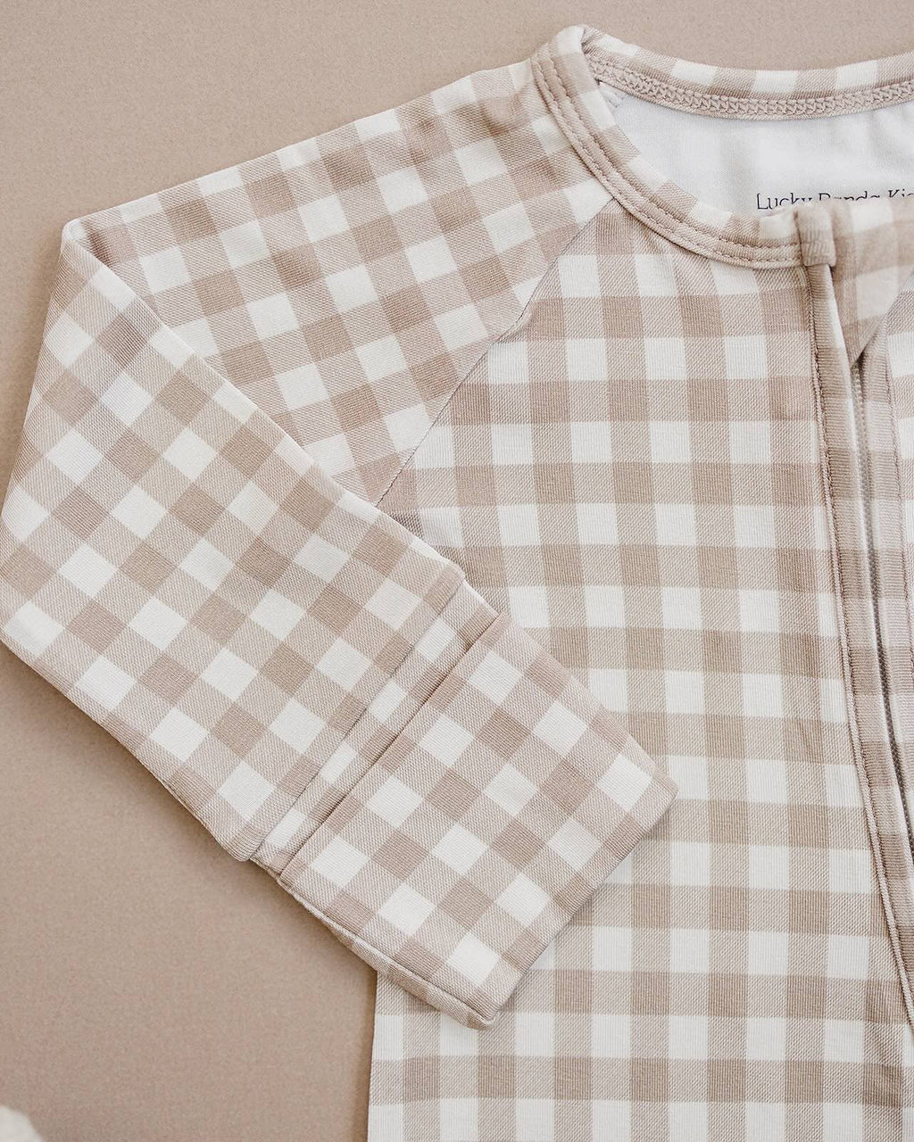 Bamboo Zip Romper | Beige Gingham
