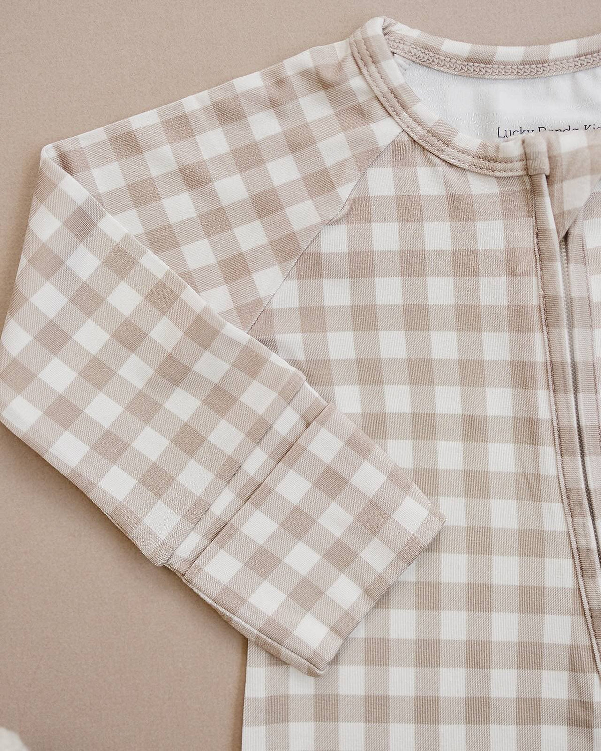 Bamboo Zip Romper | Beige Gingham
