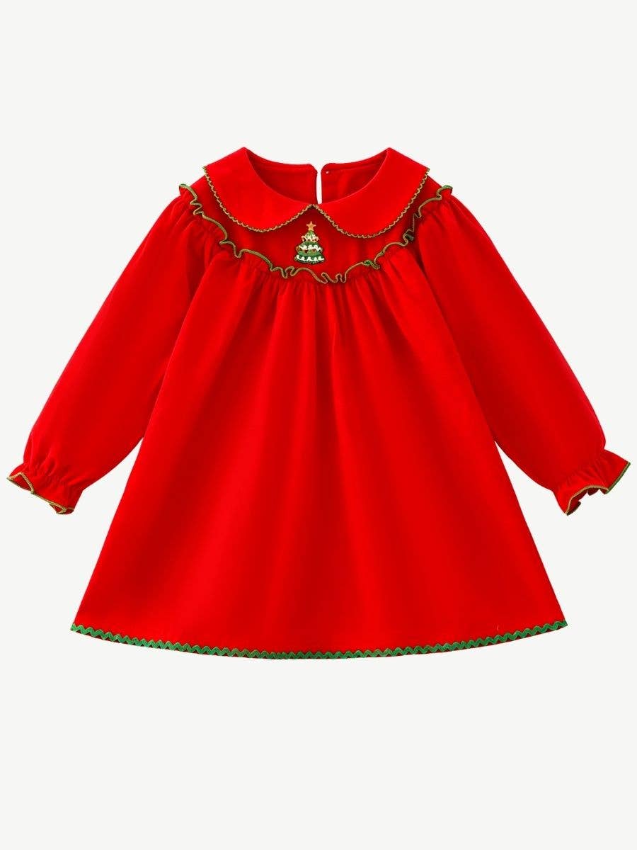 Christmas Tree Embroidered Sibling Sleep Dress