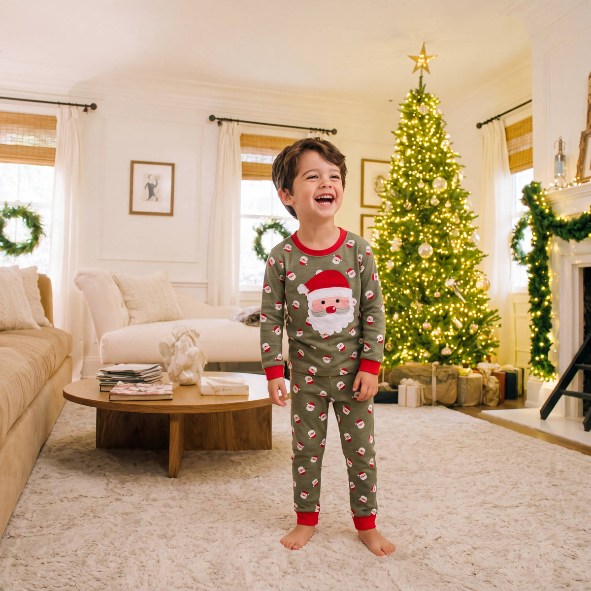 Long Sleeve Christmas Pajama Set For Kids Cookie Santa