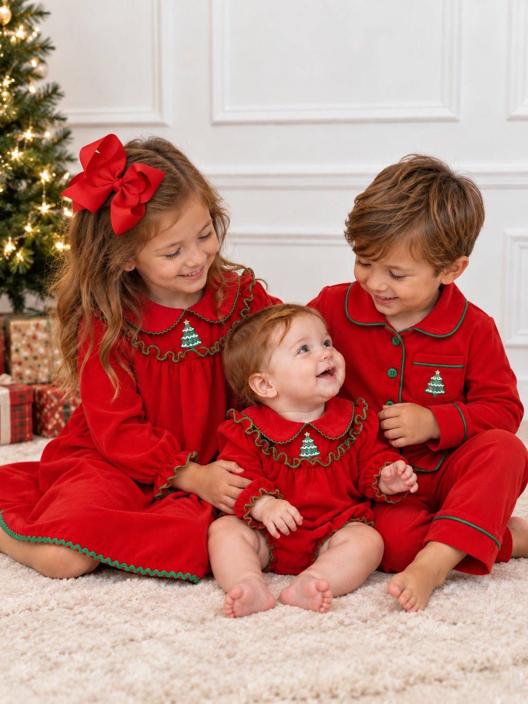 Christmas Tree Embroidered Sibling Sleep Dress