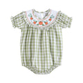 Sage Green Gingham Pumpkin Smocked Romper