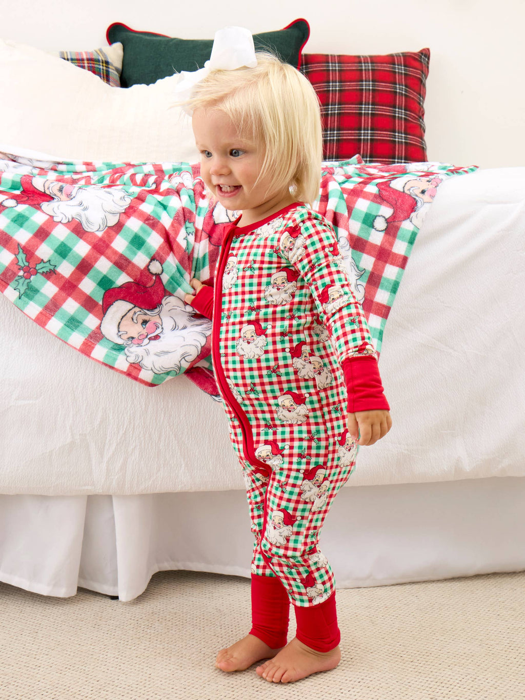 SoftSnooze™ Baby Bamboo Viscose Red & Green Dear Santa Christmas Convertible One Piece Footie Pajama: Multi-Color