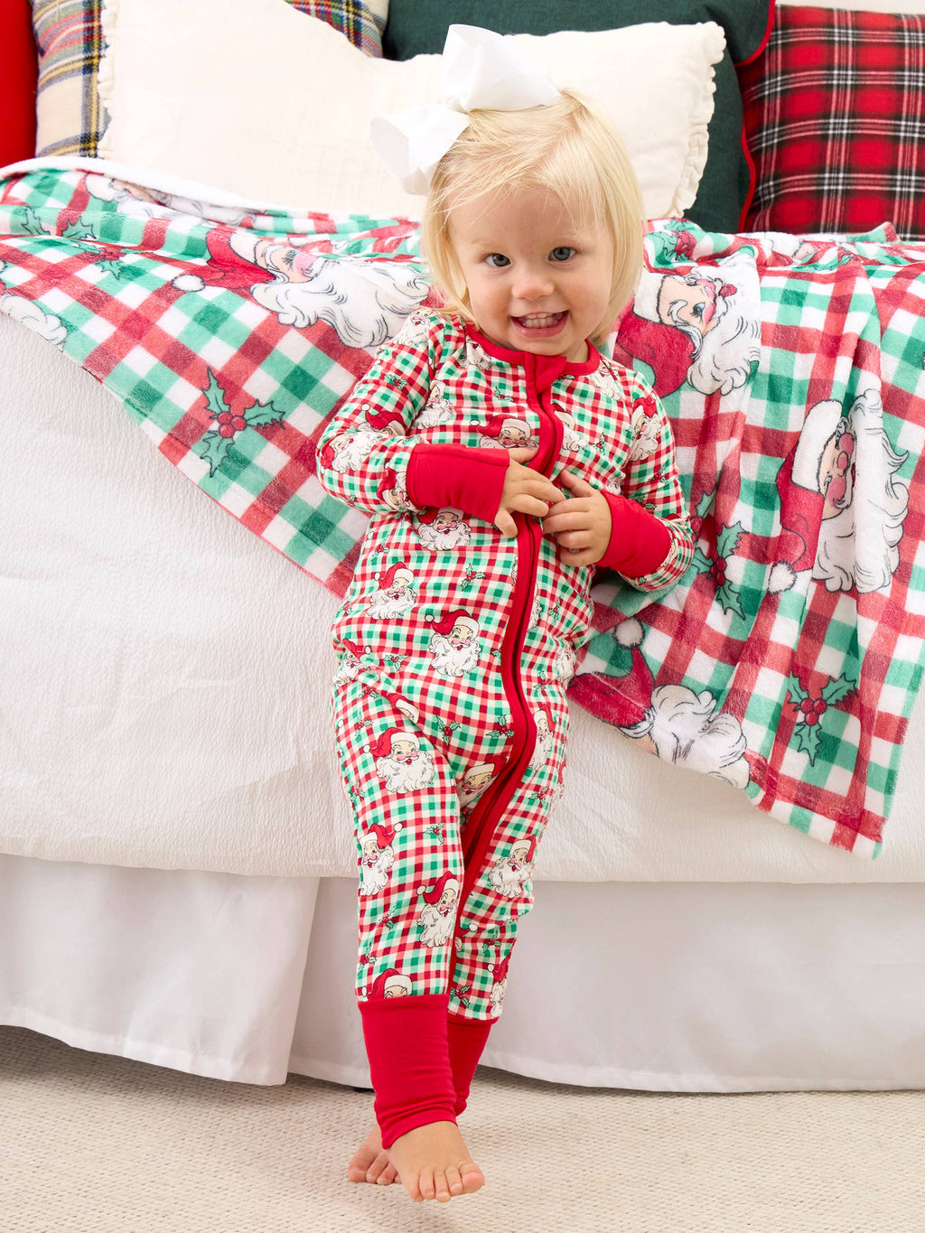SoftSnooze™ Baby Bamboo Viscose Red & Green Dear Santa Christmas Convertible One Piece Footie Pajama: Multi-Color