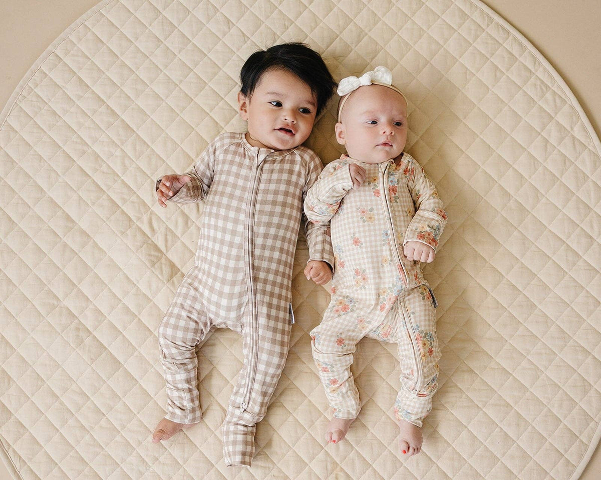 Bamboo Zip Romper | Beige Gingham