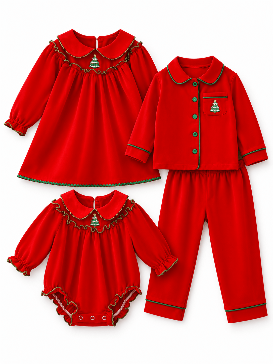 Christmas Tree Embroidered Sibling Sleep Dress
