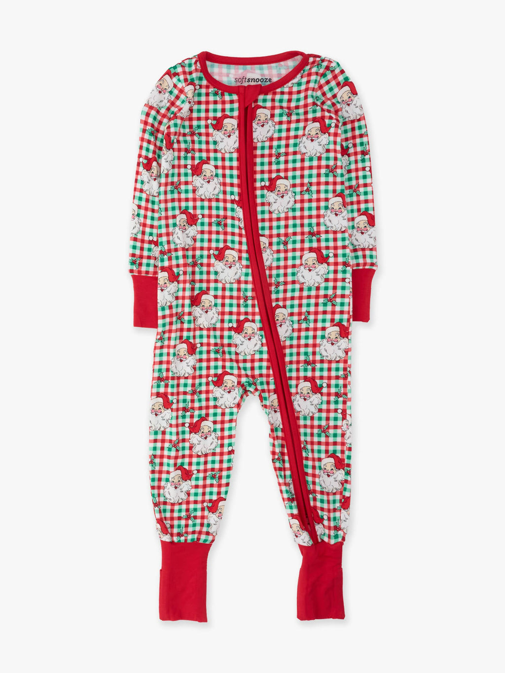 SoftSnooze™ Baby Bamboo Viscose Red & Green Dear Santa Christmas Convertible One Piece Footie Pajama: Multi-Color