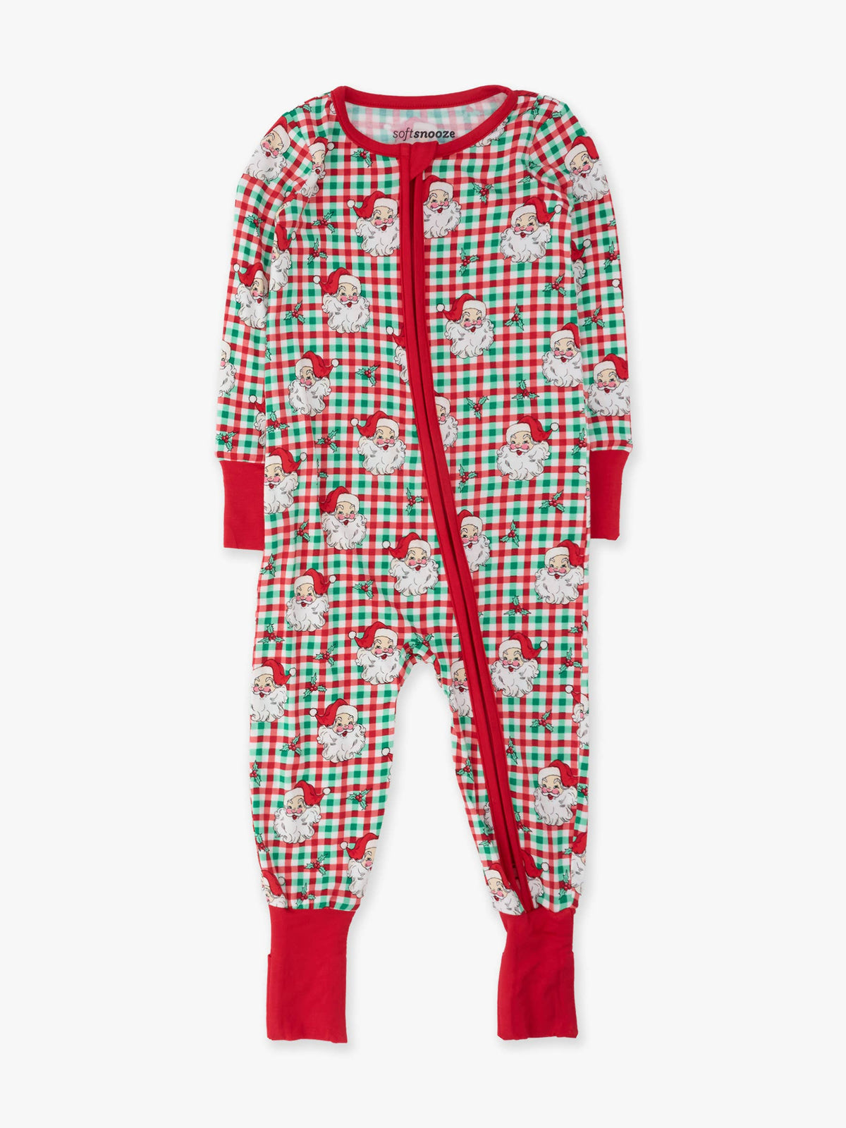 SoftSnooze™ Baby Bamboo Viscose Red & Green Dear Santa Christmas Convertible One Piece Footie Pajama: Multi-Color