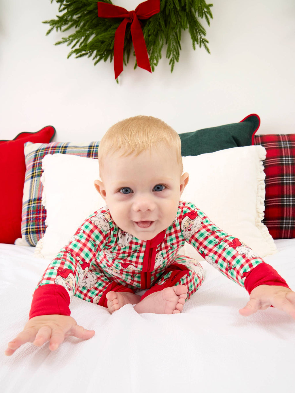 SoftSnooze™ Baby Bamboo Viscose Red & Green Dear Santa Christmas Convertible One Piece Footie Pajama: Multi-Color