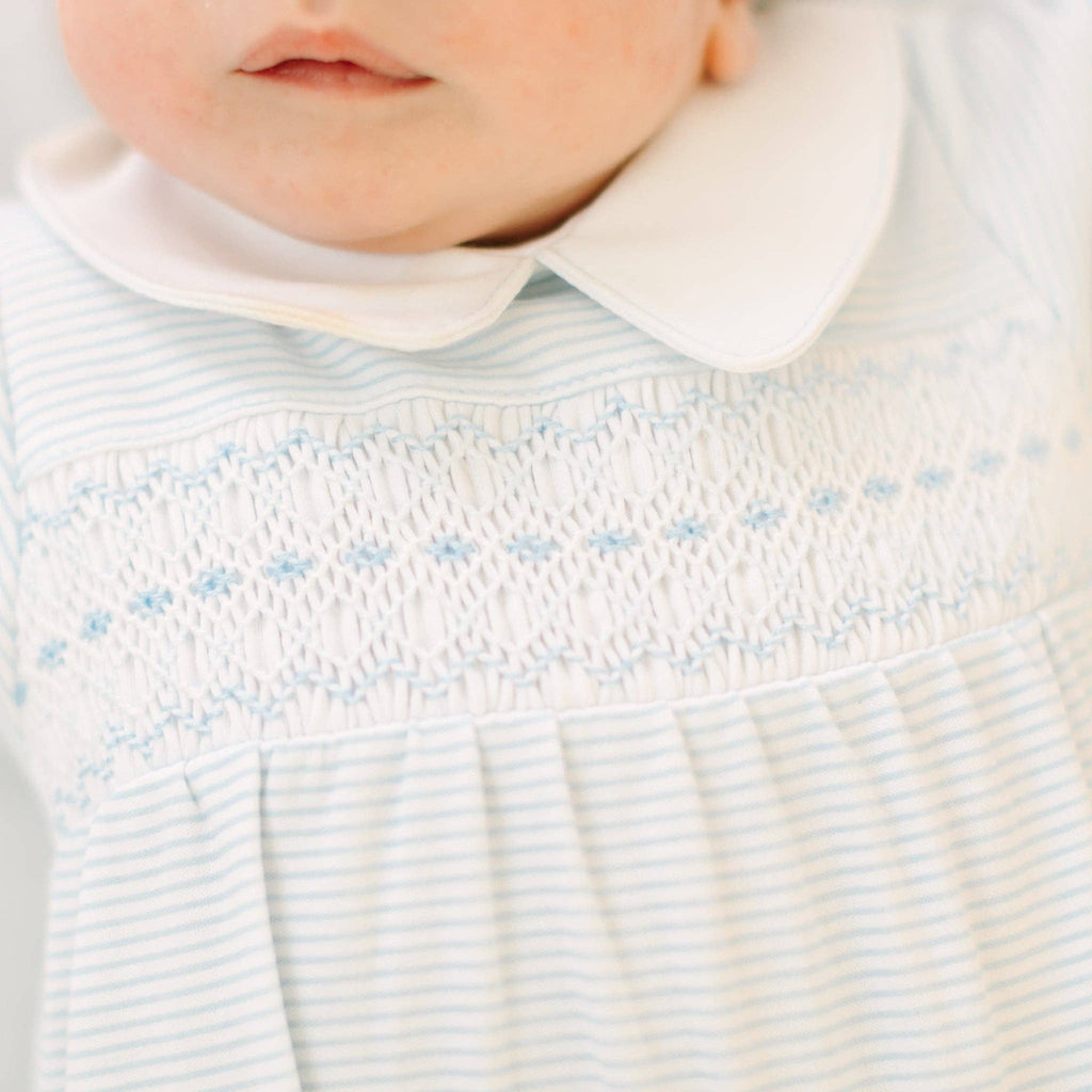 Benjamin Smocked Footie - Light Blue