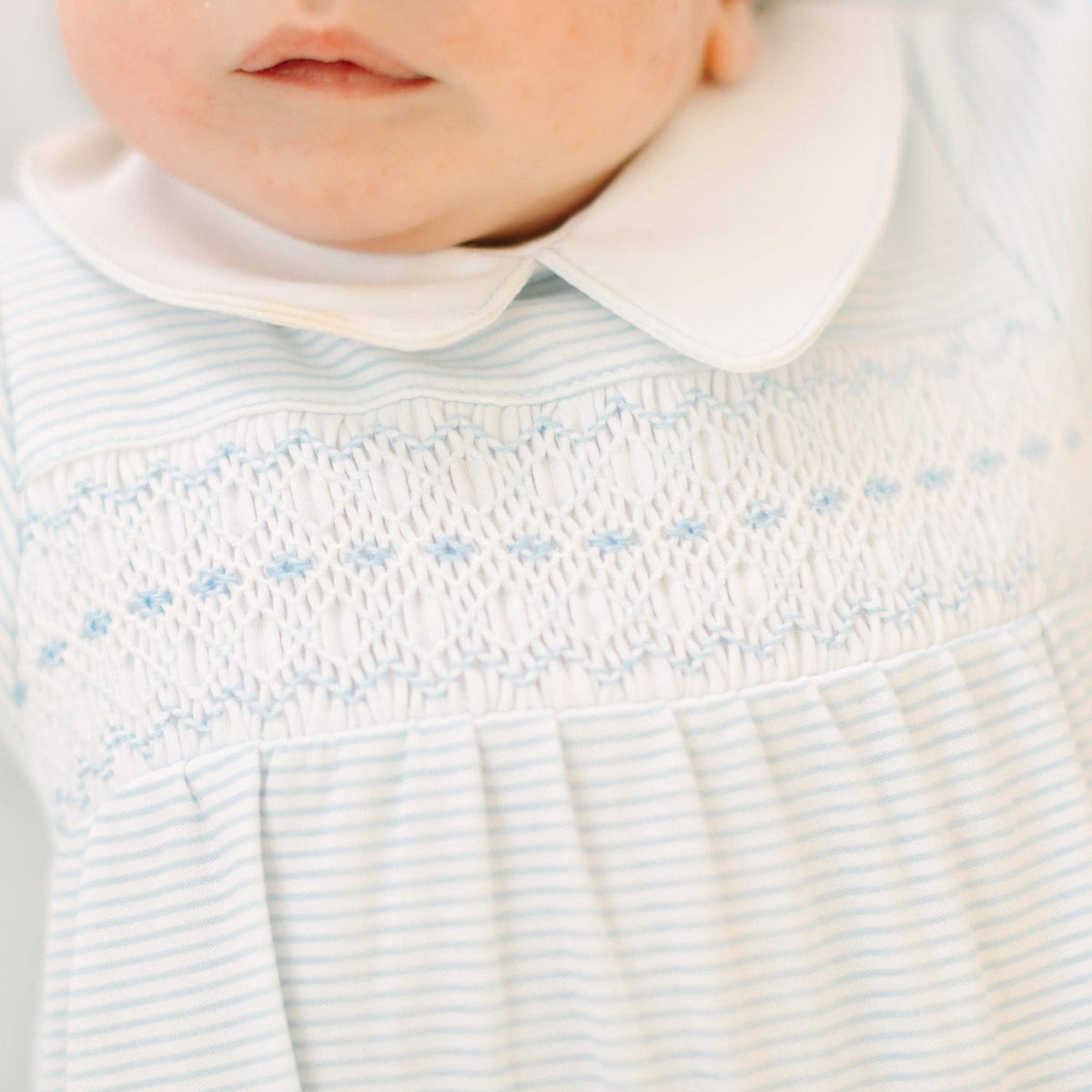 Benjamin Smocked Footie - Light Blue