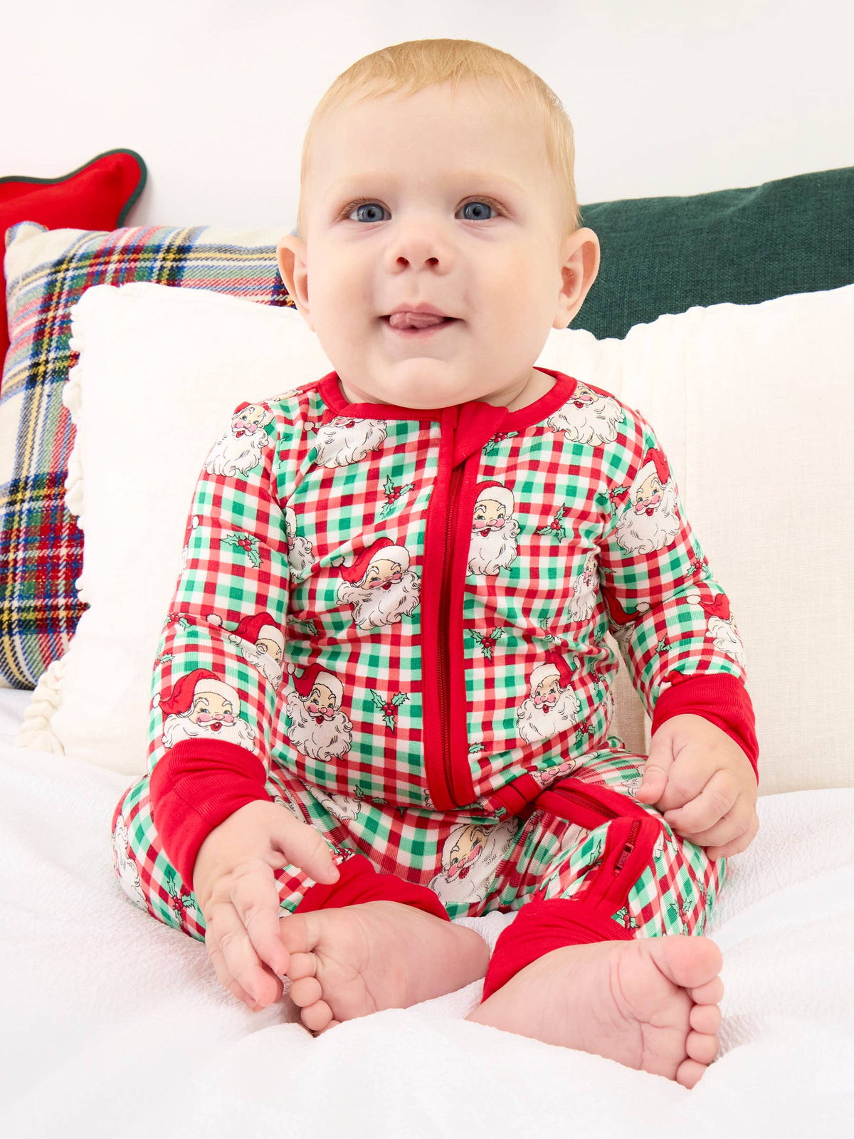 SoftSnooze™ Baby Bamboo Viscose Red & Green Dear Santa Christmas Convertible One Piece Footie Pajama: Multi-Color