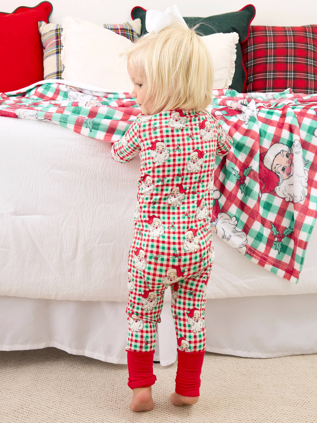 SoftSnooze™ Baby Bamboo Viscose Red & Green Dear Santa Christmas Convertible One Piece Footie Pajama: Multi-Color